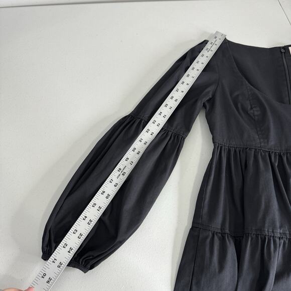 Cinq a Sept Rose Tiered Mini Dress Womens 2 Black Bishop Sleeve Cottage Boho - Picture 13 of 16